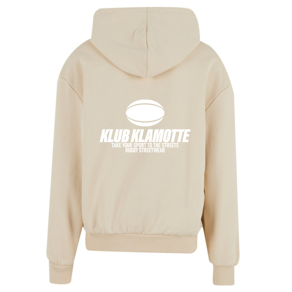 Mockup der Rückansicht des sandfarbenen Klub Streets Hoodies