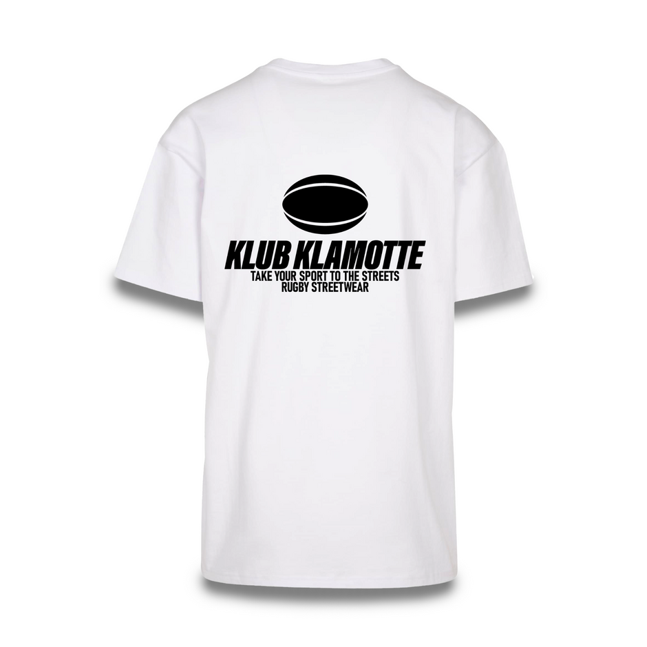 Mockup der Rückenansicht des weißen Klub Streets Tee