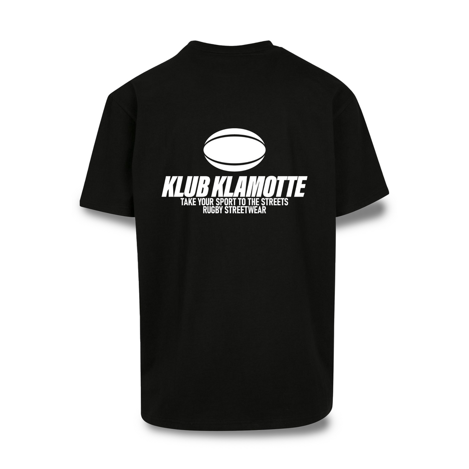 Mockup der Rückenansicht des schwarzen Klub Streets Tee