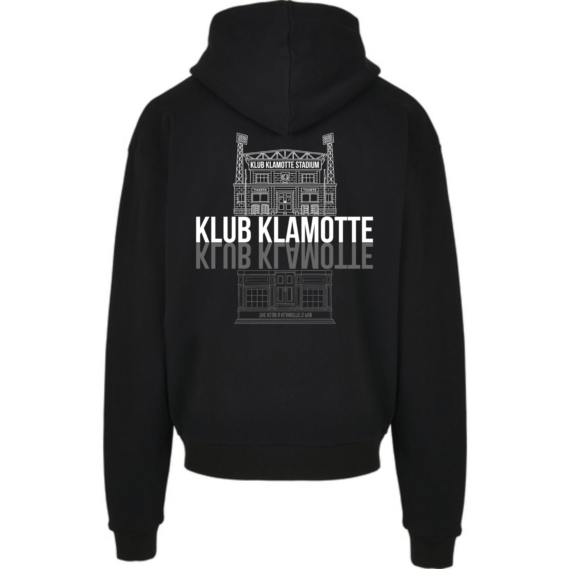 Mockup der Rückansicht des schwarzen Klub to Pub Hoodies
