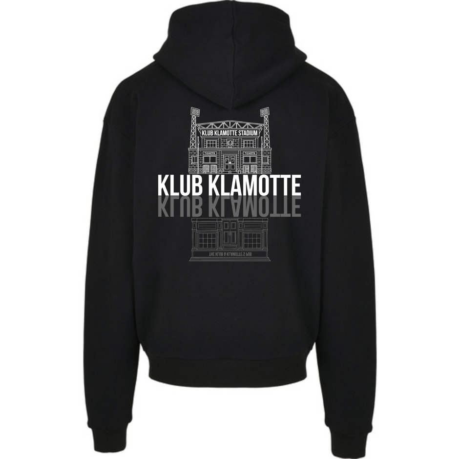 Mockup der Rückansicht des schwarzen Klub to Pub Hoodies