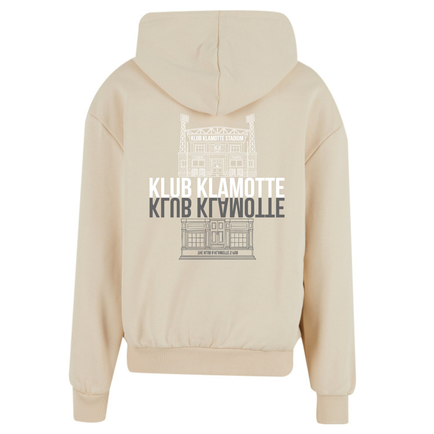 Mockup der Rückansicht des sandfarbenen Klub to Pub Hoodies