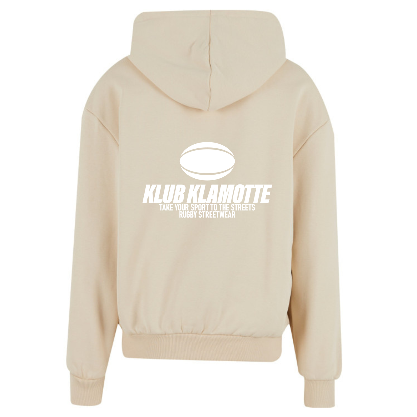 Mockup der Rückansicht des sandfarbenen Klub Streets Hoodies