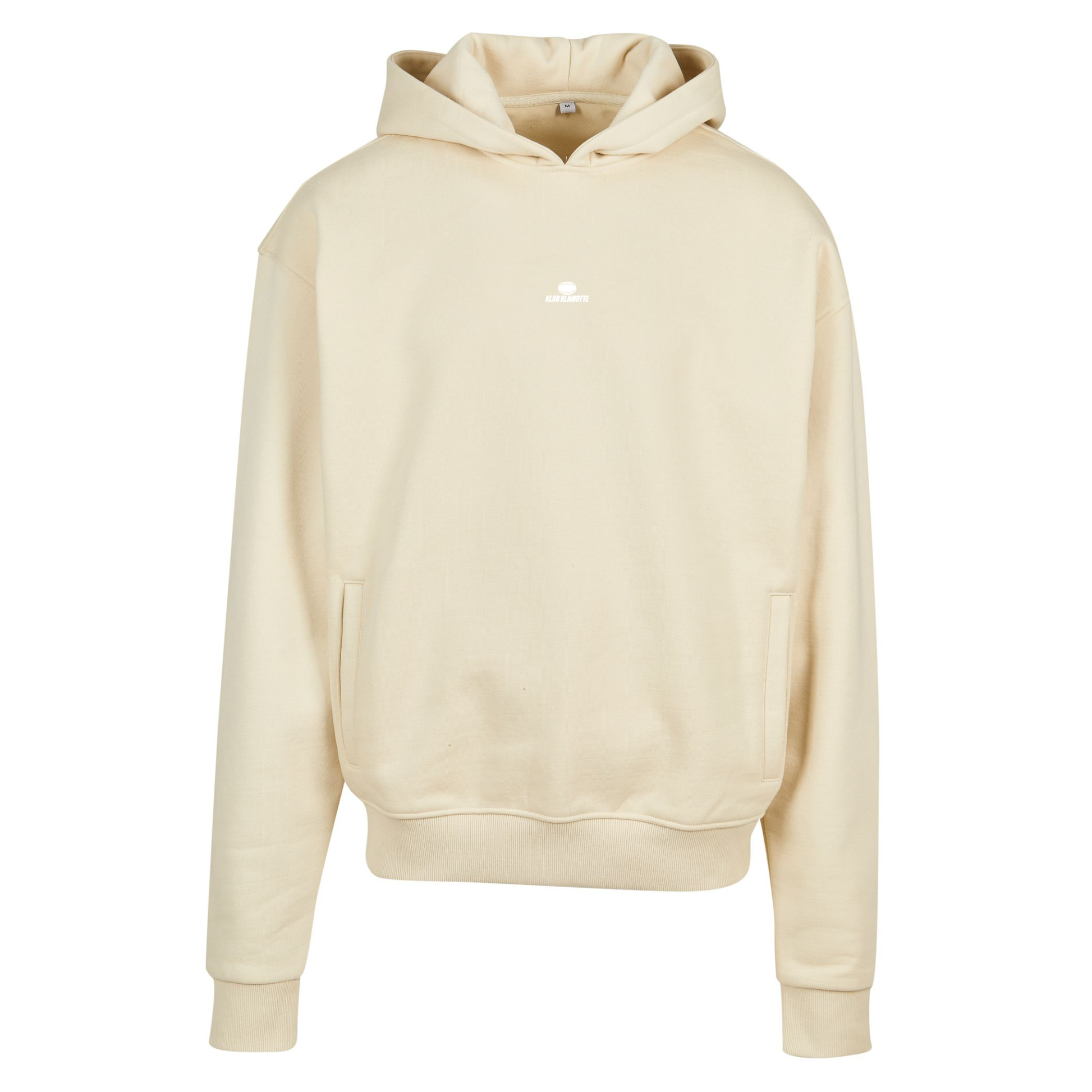 Mockup der Vorderansicht des sandfarbenen Klub Streets Hoodies