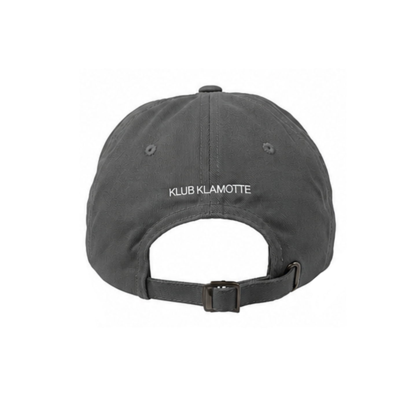 Mockup der Rückansicht der gruen Saturday Rugby Klub Cap mit weißer „Klub Klamotte“-Stickerei und verstellbarem Metallverschluss.