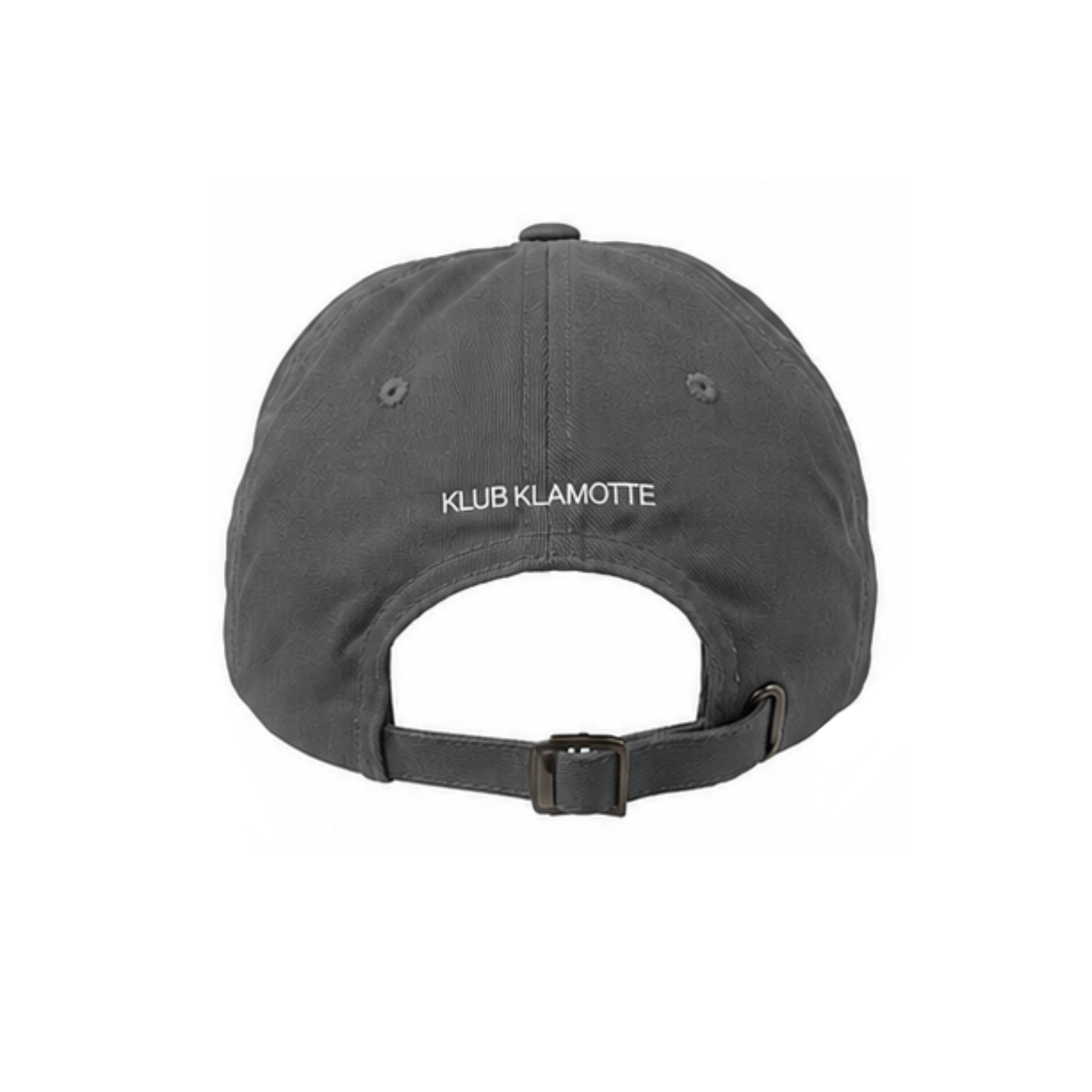 Mockup der Rückansicht der gruen Saturday Rugby Klub Cap mit weißer „Klub Klamotte“-Stickerei und verstellbarem Metallverschluss.