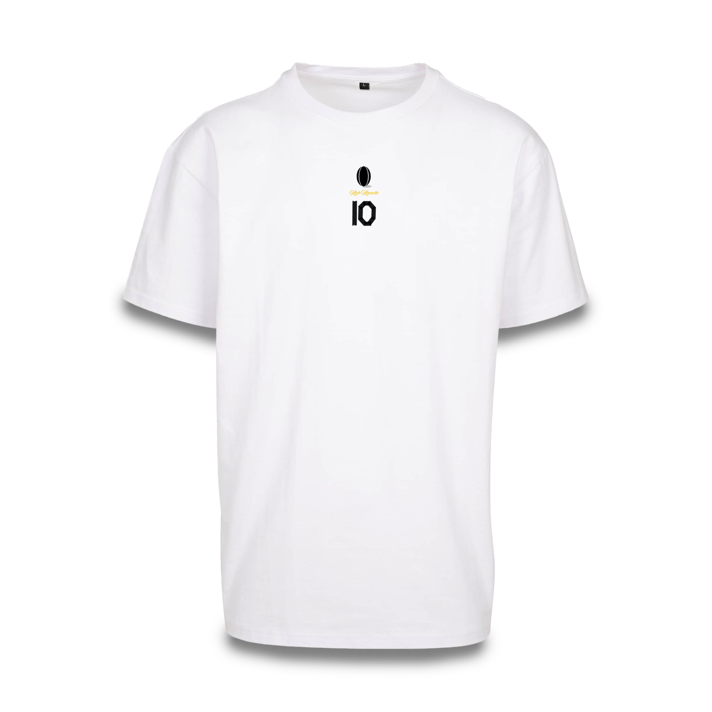 Mockup der Frontansicht des weißen Team XV Tee 