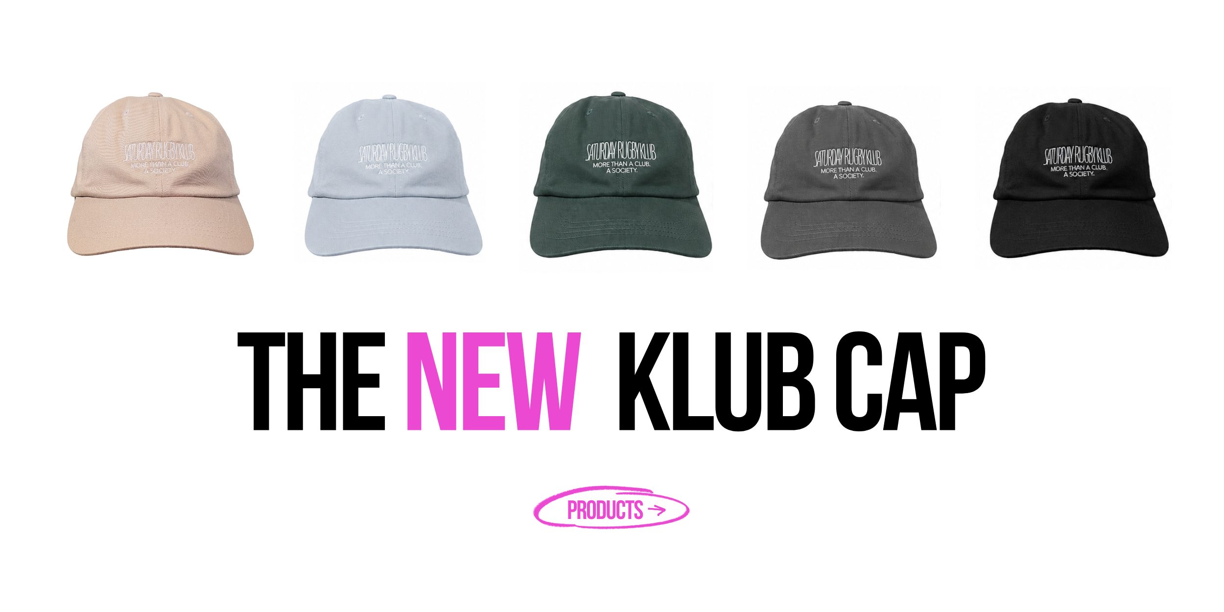 The Klub Klamotte Header mit zwei Models und Produkten von Klub Klamotte. Einem Call to Action "Products".